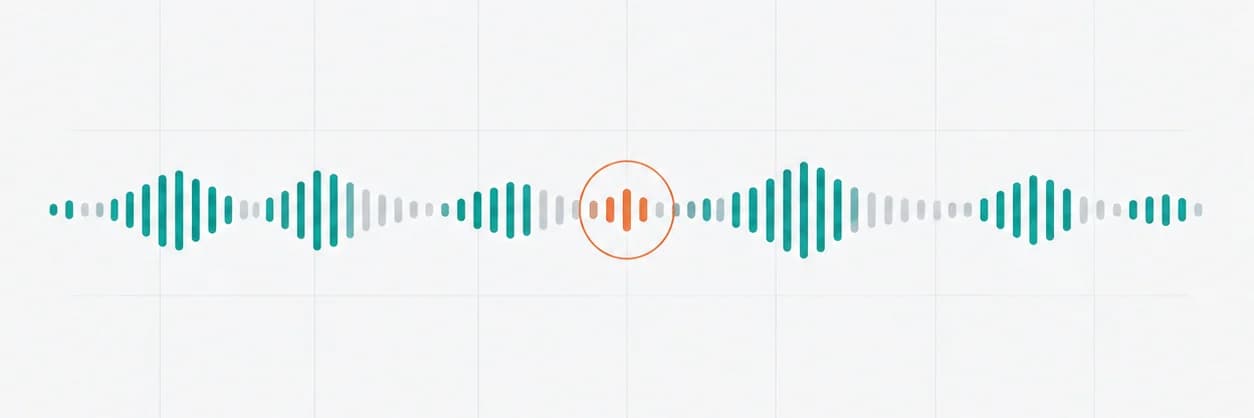 A spoken sentence drawn as a teal sound wave, with one syllable circled in orange