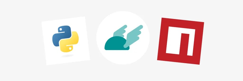The Python and npm logos on either side of the Lingolix logo